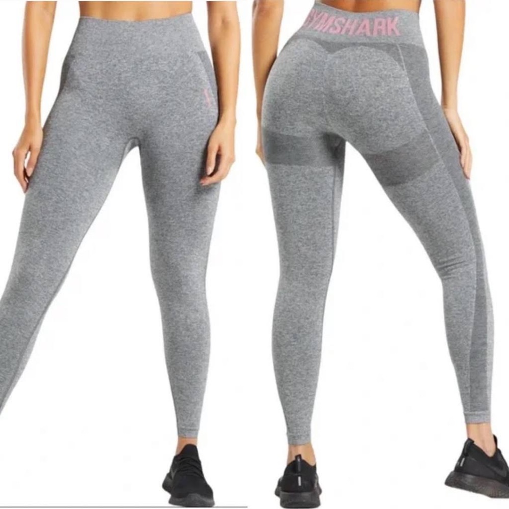Gymshark Flex High Waisted Leggings - Charcoal Marl/Pink size SMALL